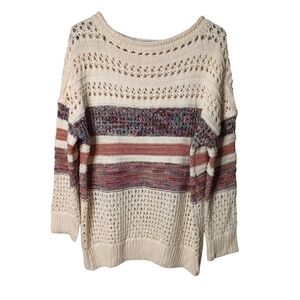 Ces Femme Frozen Kisses Knit Sweater Crochet Metallic Loose Knit Sz XS Oversized